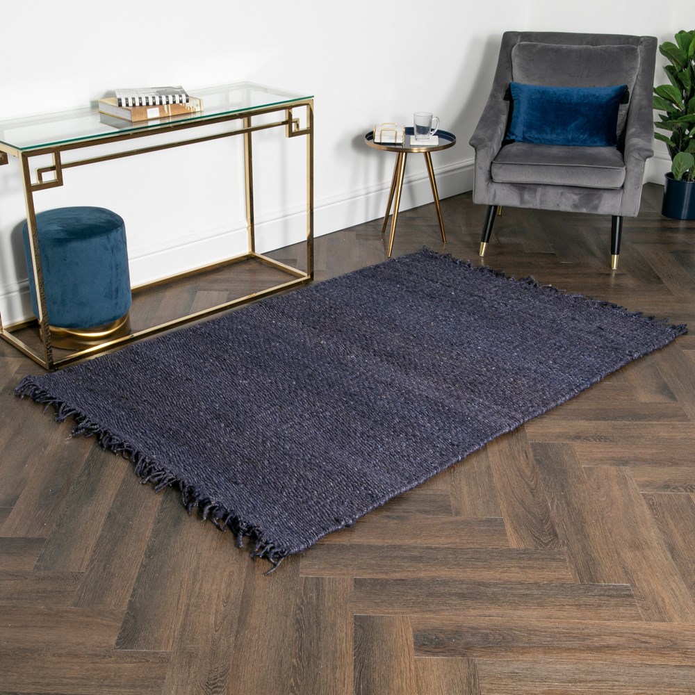 Talulah Chunky Jute Rugs in Navy Blue